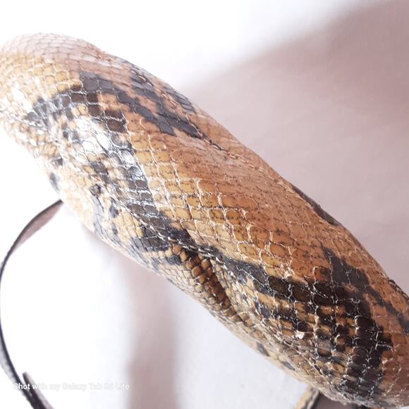 Talbots Snake Print Leather Mini Crossbody Bag Tan Brown Top Zip - Picture 5 of 8